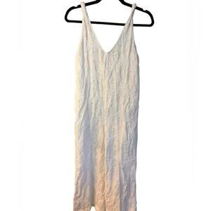 Zara White V Neck Eyelet Wide Leg Jumpsuit Small